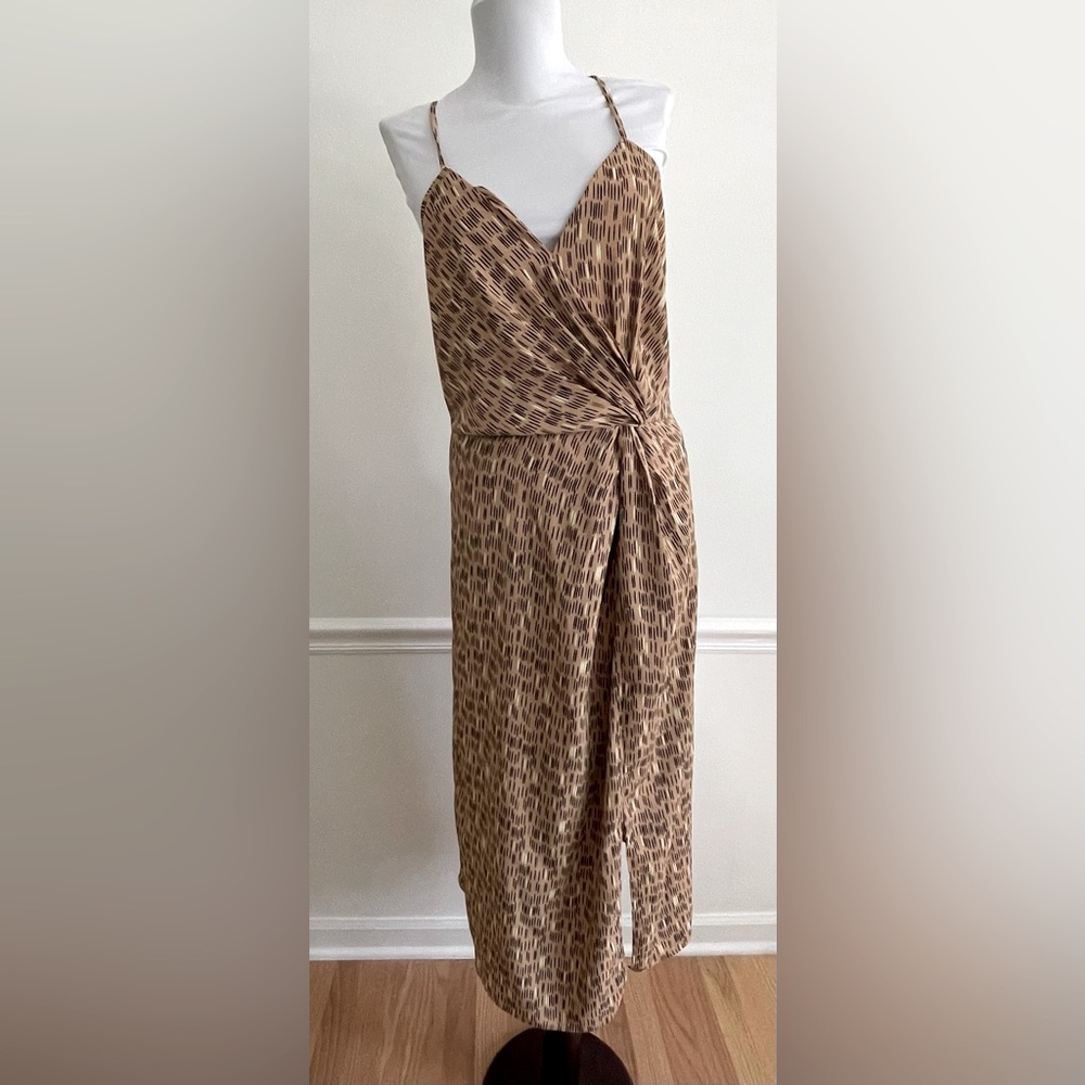 Abstract print midi dress knot front sleeveless wrap style NEW Medium